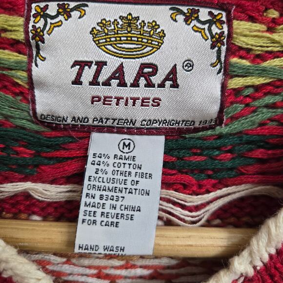 TIARA Womens Vintage 90s Christmas Holiday Embroidered Knit Cardigan Sweater MP - Picture 8 of 11